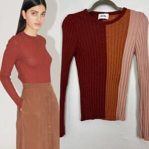 Diarte | Valley Merino Wool Ribbed Sweater Maroon Orange Blush Colorblock XS